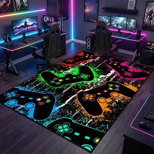 Vista 28 de Alfombra de suelo con estampado de videojuegos 3D para niños, alfombra pequeña roja para dormitorio, tapete de piso para habitación de niños