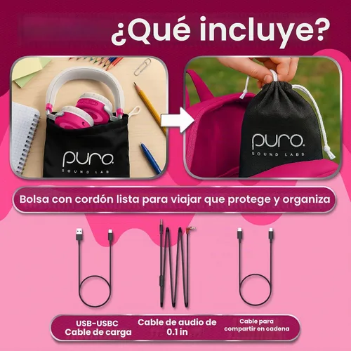 Vista 7 de Puro Sound Labs JuniorJam Plus - Audífonos Bluetooth inalámbricos con limitación de volumen para niños, audio seguro con diseño ajustable