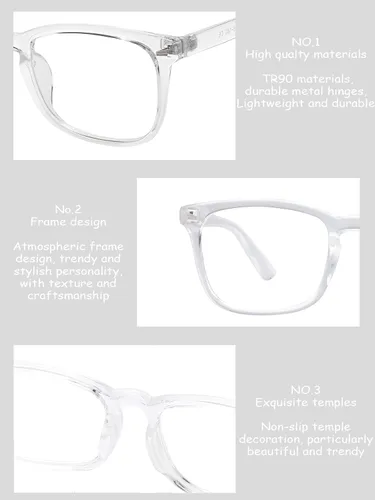 Vista 56 de Onrtry Gafas sin receta para hombres y mujeres, lentes transparentes cuadradas