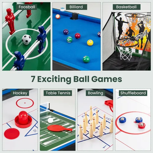 Vista 3 de GYMAX Mesa de juego múltiple de 48 pulgadas, 14 en 1 combinada con baloncesto, billar, futbolín, ping pong, hockey, shuffleboard, bolos, ajedrez