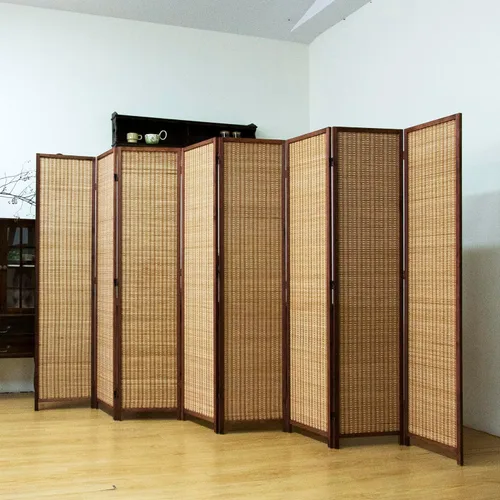 Vista 9 de Divisor de habitación de bambú de 3 paneles, pantalla de privacidad plegable beige de 5.6 pies de alto, pared de división independiente de doble