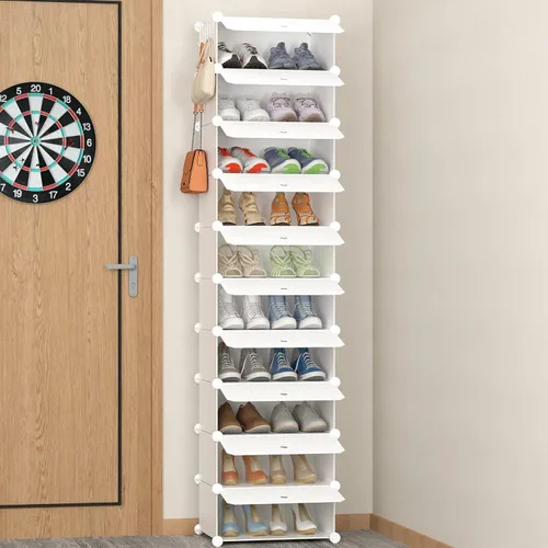 Vista 11 de HOMIDEC - Zapatero de 10 niveles para almacenamiento de 20 pares de zapatos, estantes de plástico para zapatos, organizador para armario, pasillo