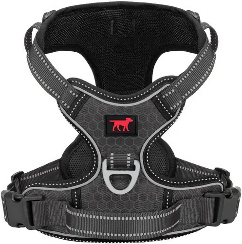 Vista 8 de Tuff Pupper Arnés para perro sin tirones, chaleco resistente para mascotas, clips para correa delantera y trasera, mango de seguridad fuerte
