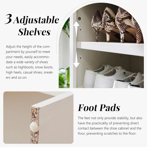 Vista 4 de IFGET Armario de almacenamiento de zapatos arqueado de 67 pulgadas de alto, 8 niveles y 8 pares de zapateros de madera con 3 estantes ajustables