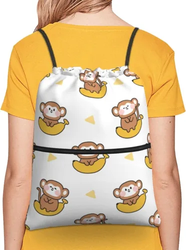 Vista 6 de Dujiea Mochila con cordón, bolsa de gimnasio ajustable, mochila deportiva para hombres y mujeres, compras, yoga, natación, viajes, Mono lindo