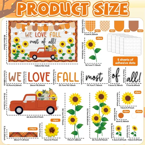 Vista 2 de Tablero de anuncios de girasol de otoño 3D para aula, bordes a cuadros marrones con papel de otoño 3D, girasol, nos encanta el otoño, sobre todo