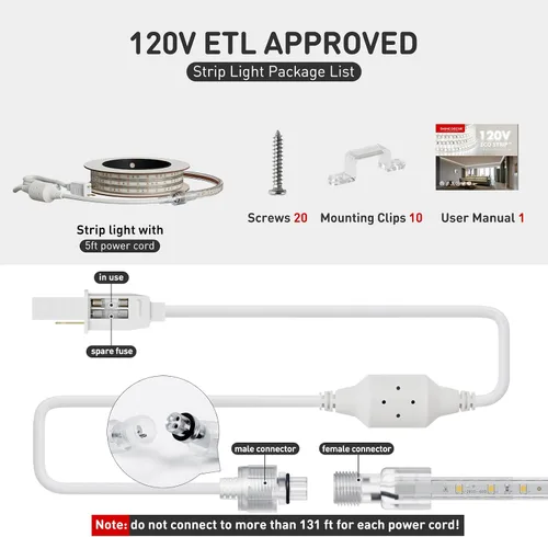 Vista 7 de Shine Decor Tira de luz LED fácil de conectar, 2800 K blanco cálido, resistente al frío, resistente a la intemperie para interiores y exteriores