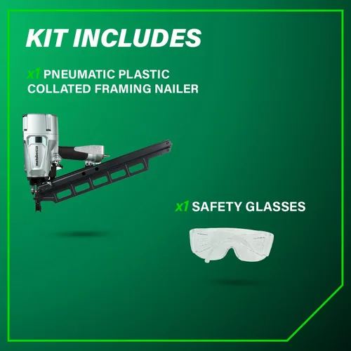 Vista 5 de Clavodora estructural Metabo HPT, clavadora neumática de potencia preferida por profesionales y herramienta de marco para pisos, cubiertas de techo