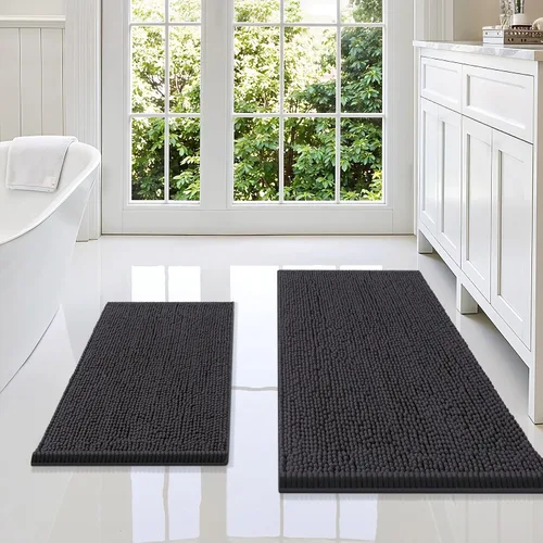 Vista 67 de Juego de alfombras de baño Smiry de 2 piezas, suave alfombra absorbente de chenilla y juego de alfombra en forma de U para inodoro, alfombra de baño