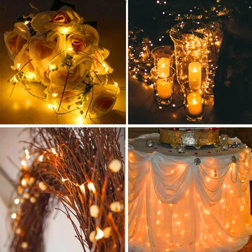 Vista 5 de Paquete de 12 luces de hadas Yiaht que funcionan con pilas, cable plateado impermeable de 7 pies, 20 luces LED de luciérnaga, estrellas y luna