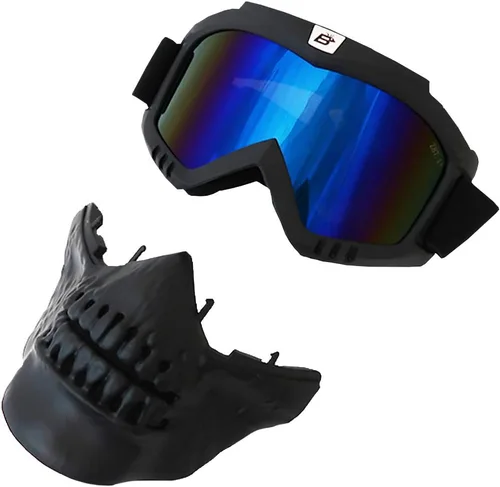 Vista 3 de Birdz Skullbird - Gafas protectoras acolchadas para motocicleta ATV, color negro, con cubrebocas
