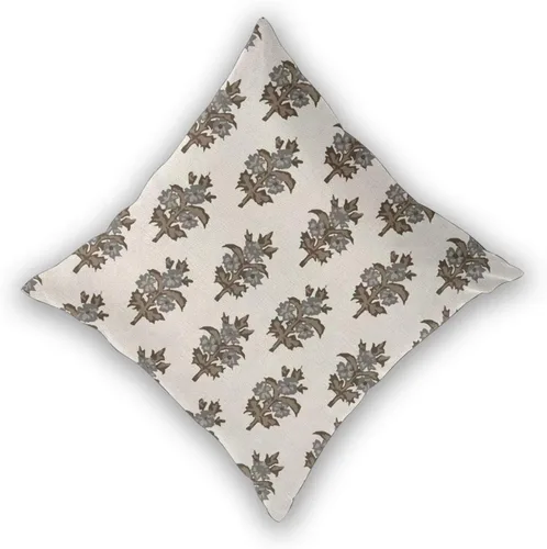 Vista 2 de Juego de 2 fundas de almohada florales de color marrón y gris de 16 x 16 pulgadas, fundas de almohada con estampado de bloques de hojas de flores