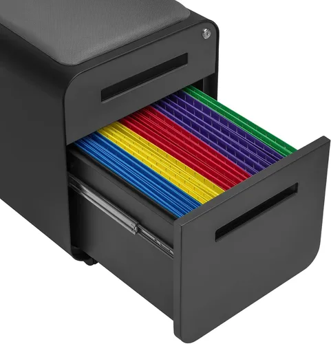 Vista 7 de Laura Davidson Furniture STOCKPILE - Mini archivador móvil con 2 cajones con asiento magnético extraíble, versión corta, archivador de metal, Negro