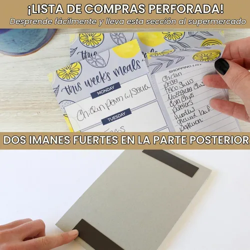 Vista 4 de bloom daily planners - Bloc de notas semanal para planificar las comidas con imanes para el refrigerador, incluye una «Lista de compras de Limones