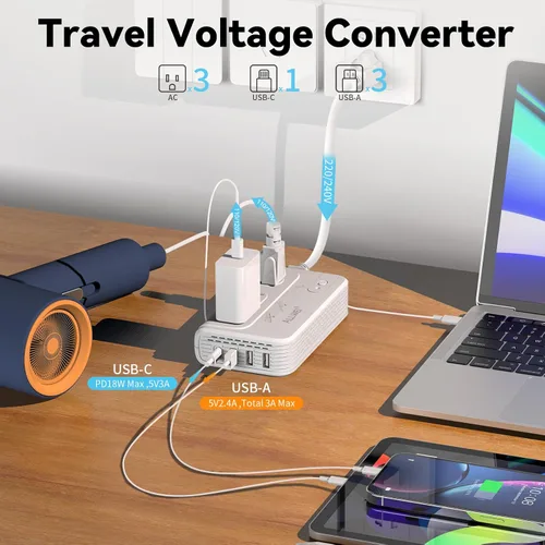 Vista 5 de ALLWEI Convertidor de Voltaje de Viaje de 2000W, Convertidor de 220v a 110v para Viaje Europeo, Adaptador de Voltaje para Secador de Pelo