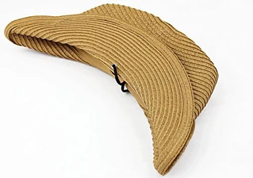 Vista 5 de Sombrero de paja plegable para hombre, gorra de playa, sombrero de sol, ala grande, correa ajustable para la barbilla