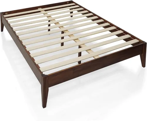 Vista 8 de Acacia Mervyn - Cama de plataforma de madera de 14 pulgadas, marco de cama sin cabecero, marco de cama tamaño Queen, color chocolate