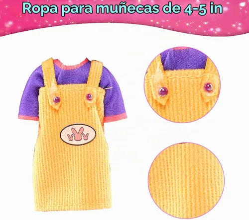 Vista 4 de 6 piezas de ropa de muñeca de 4 pulgadas, vestidos de moda, tops y pantalones para muñecas de 4 a 5 pulgadas