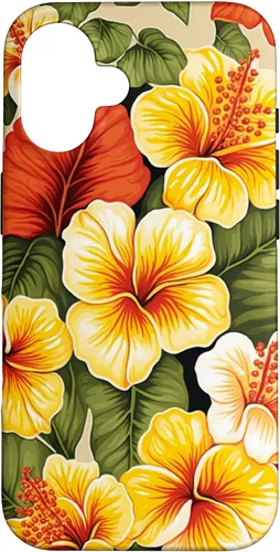 Vista 32 de Hawaiian Tropical Yellow Red Hibiscus Plumeria Case for iPhone 17
