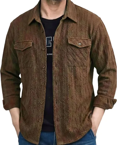 Vista 35 de Camisas con botones para hombre, casual, de manga larga, con cuello jacquard, texturizada, ligera, sobrecamisa, sobrecamisa