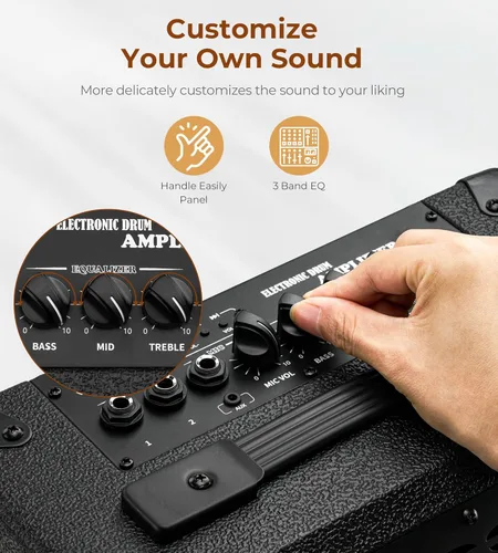 Vista 4 de Vangoa Amplificador de Batería Eléctrica 40W Profesional, Altavoz, 3 Entradas, Ecualizador de 3 Bandas Inalámbrico para Monitor de Batería