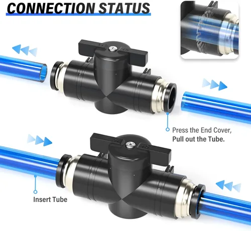 Vista 5 de TAILONZ PNEUMATIC BVU-1/2 OD Válvula de bola de control de flujo de aire Válvula de empuje para conectar accesorio (paquete de 1)