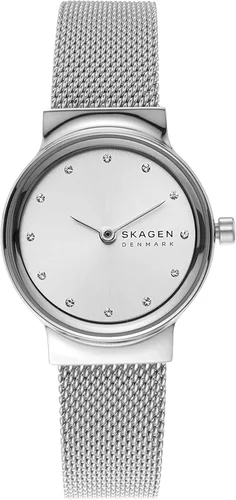 Vista 11 de Skagen Freja Reloj de cuarzo con correa de malla de acero inoxidable para mujer Cuero negro/Plateado