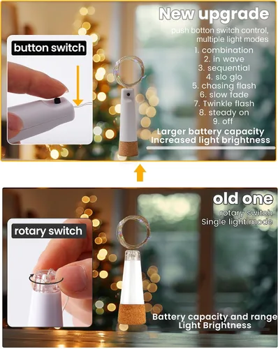 Vista 3 de tuhood Luces de botella de vino con corcho, paquete de 4 20 luces LED recargables con modo de luces múltiples, para decoraciones de Halloween