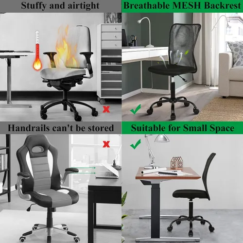 Vista 5 de Silla ergonómica de oficina con soporte de malla, moderna silla giratoria ejecutiva con respaldo medio, silla de computadora, silla de tareas