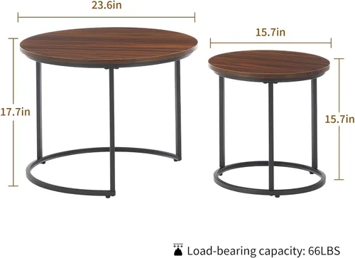 Vista 2 de Juego de 2 mesas auxiliares redondas anidadas, apilables, minimalistas Modern Marble Pattern Wooden Nesting Tables for Living Room Bedroom Small