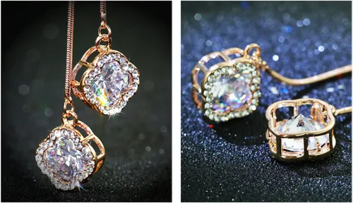 Vista 4 de Collar de cadena larga con colgante de borla de joyería de flores de cristal para mujer