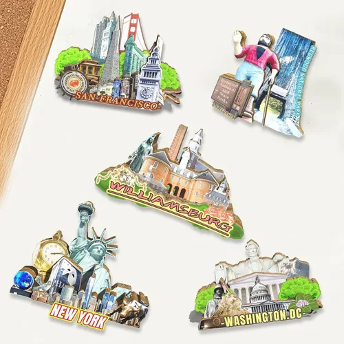 Vista 4 de Imán de Williamsburg de Estados Unidos para nevera de madera 3D, monumentos de viaje, coleccionables, recuerdos, decoración hecha a mano