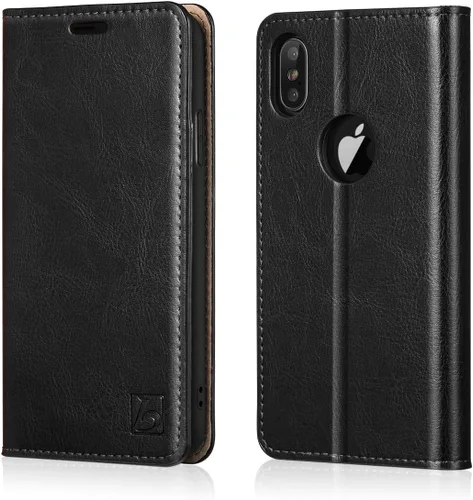 Vista 30 de Belemay Funda tipo cartera compatible con iPhone 8 Plus, de piel de vaca auténtica, funda tipo folio (funda interior de TPU suave), ranuras