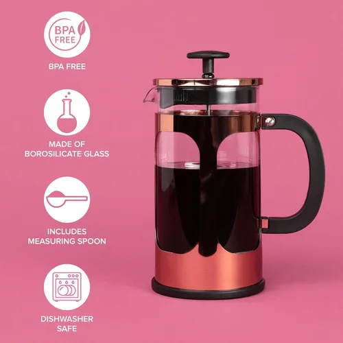 Vista 2 de Farberware Cafetera de prensa francesa, cafetera de té y espresso, prensa de infusión fría de acero inoxidable, vidrio de borosilicato resistente al