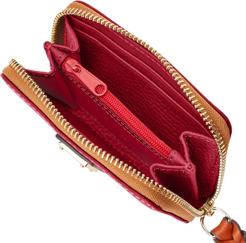 Vista 3 de Dooney & Bourke Billetera, diseño de grano de guijarro grande con cremallera alrededor de la caja de la tarjeta de crédito, Vino, Casual