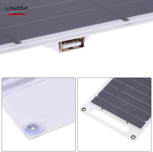 Vista 7 de Lixada Cargador de panel solar Puerto USB portátil de alta potencia en forma de papel monocristalino de silicona para teléfono celular Camping