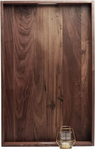 Vista 9 de Bandeja otomana rectangular grande de madera de nogal negro curvada de 28 x 18 pulgadas con asas, sirve té, café, bandeja decorativa de madera