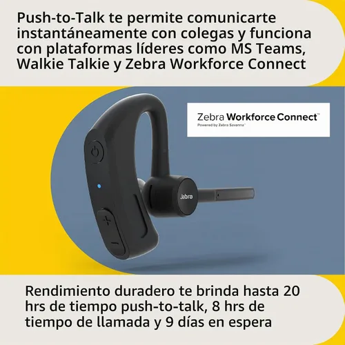 Vista 3 de Jabra Realiza 45 auriculares inalámbricos Bluetooth Push-to-Talk (PTT), micrófono con cancelación de ruido, funcionalidad Push-to-Talk, modo