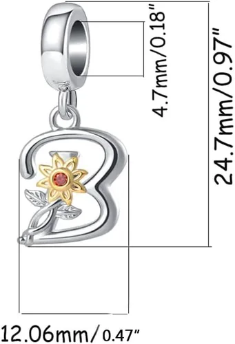 Vista 2 de Abalorios con inicial de letra A-Z, girasol, cumpleaños, alfabeto, abalorios, para pulseras, collares