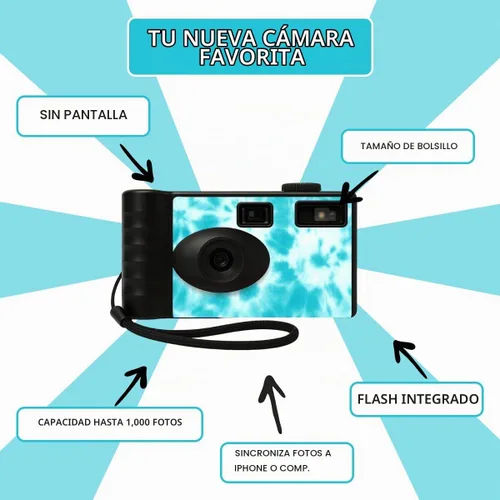 Vista 3 de LENSY Cámara Digital Sin Pantalla Cuatro Filtros Integrados Recargable, 8mp, Ligera, Sin Enfoque, Flash Automático, Fácil de Usar, Reutilizable
