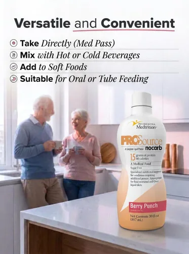 Vista 6 de Péptidos de colágeno líquido tipo I, III, 0.53 oz de proteína por onza. Prosource NoCarb Berry Punch Bottle Medtrition