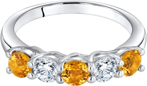 Vista 3 de PEORA Anillo de plata de ley 925 con diseño de enrejado de cinco piedras para mujer en varias piedras preciosas, 0.138 in de ancho, tamaños 5 a 9