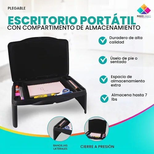 Vista 2 de MAVOCRAFT - Bandeja plegable para regazo para niños con almacenamiento, escritorio portátil para niños y adultos, escritorio de regazo para niños