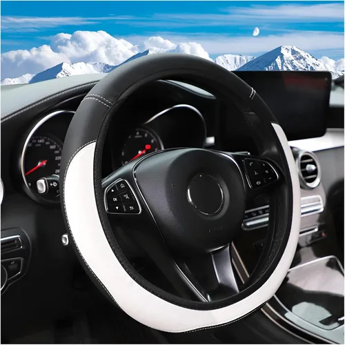 Vista 9 de Zpana Funda para volante de automóvil, de cuero elástico sin anillo interior, protector para volante de vehículo de 14.5 a 15 pulgadas, accesorios