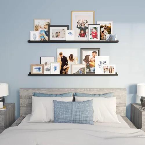 Vista 5 de Wallniture Denver - Juego de 2 repisas para fotos de 60 pulgadas para decoración de sala de estar, estantes flotantes largos negros para comedor