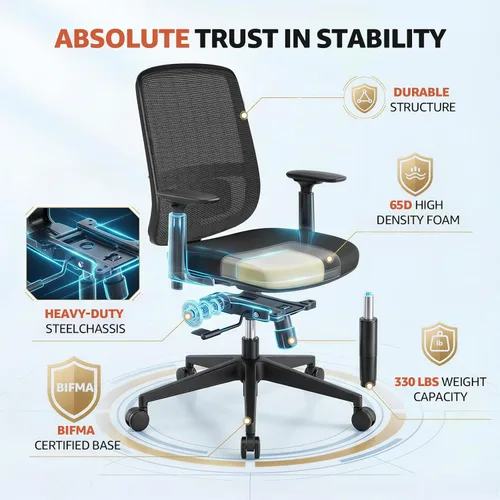 Vista 3 de ErgoSift Silla de oficina M1 ergonómica, sillas de escritorio de oficina de malla para el hogar con soporte lumbar ajustable, cómoda silla