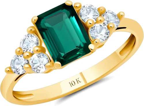 Vista 21 de MAX + STONE Anillos de piedras preciosas de oro de 10 quilates para mujer, anillo de aniversario con piedra natal de corte esmeralda, anillo