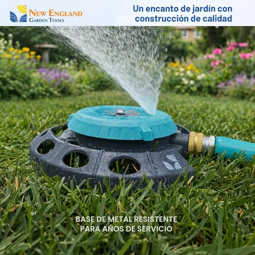 Vista 2 de Rociador de puntos multipatrón 400001 – 9 patrones de pulverización ajustables, base de metal resistente, diseño de torreta decorativa, riego