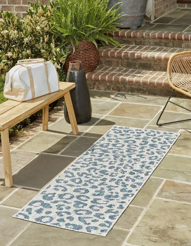 Vista 55 de Unique Loom colección Outdoor Safari Alfombra para exteriores - Leopardo (13' redonda, azul/gris)