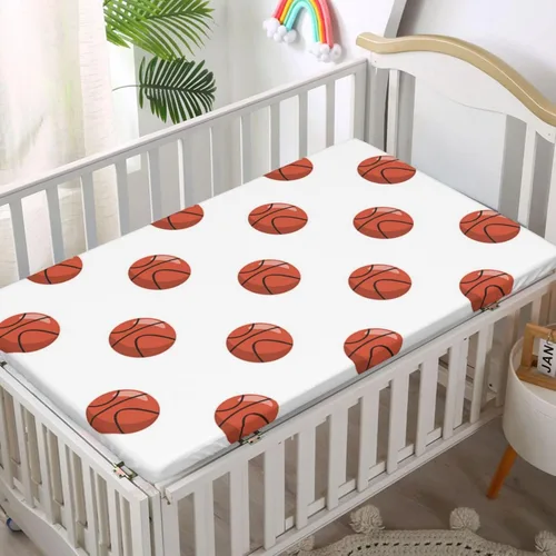 Vista 2 de Sábanas bajeras ajustables con temática de baloncesto, sábanas portátiles para cuna para niños pequeños, sábana de bebé para niños y niñas, 24 x 38
